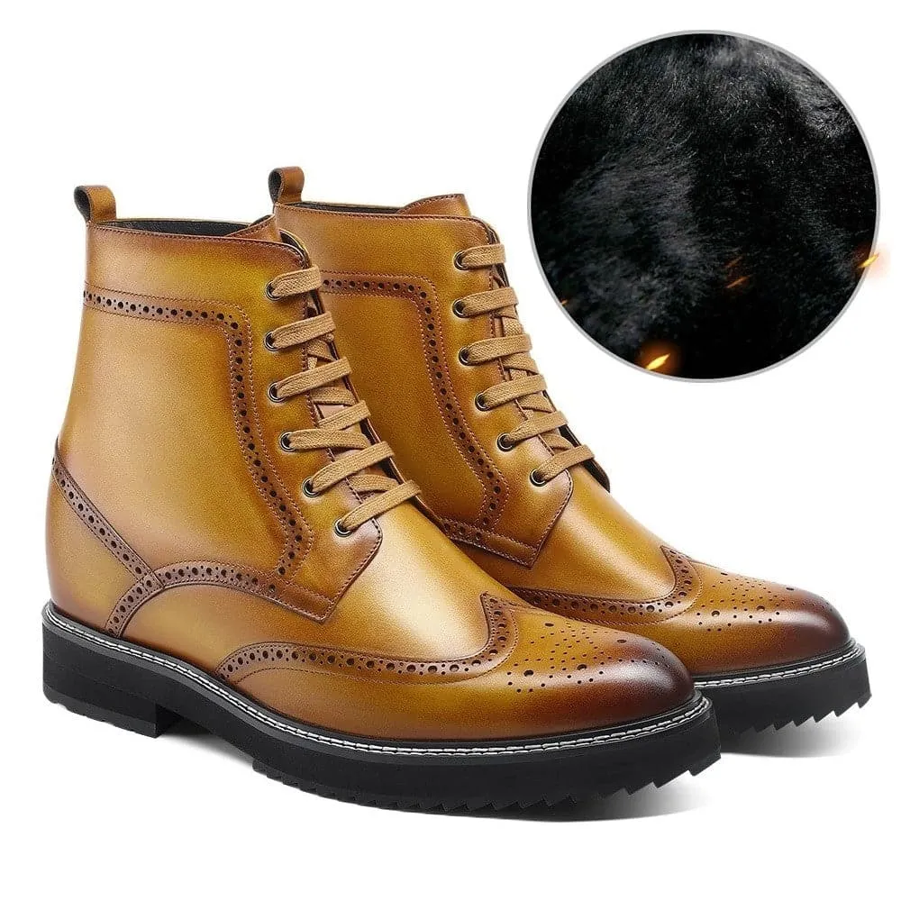 10 CM/3.94 Inches CMR CHAMARIPA Height Increasing Boots for Men - Stylish Brown Brogue Boots to Boost Your Height