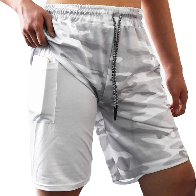 2-in-1 Men's Running Shorts with Color Block Pattern and Storage Pockets