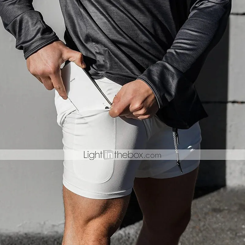 2-in-1 Men's Running Shorts with Color Block Pattern and Storage Pockets