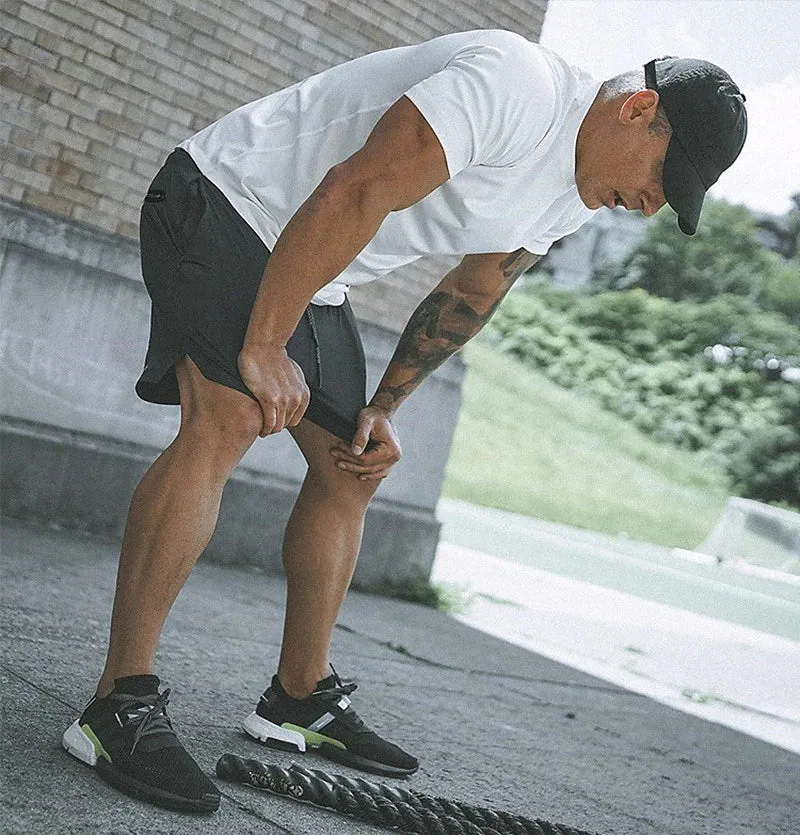 2-in-1 Men's Running Shorts with Color Block Pattern and Storage Pockets
