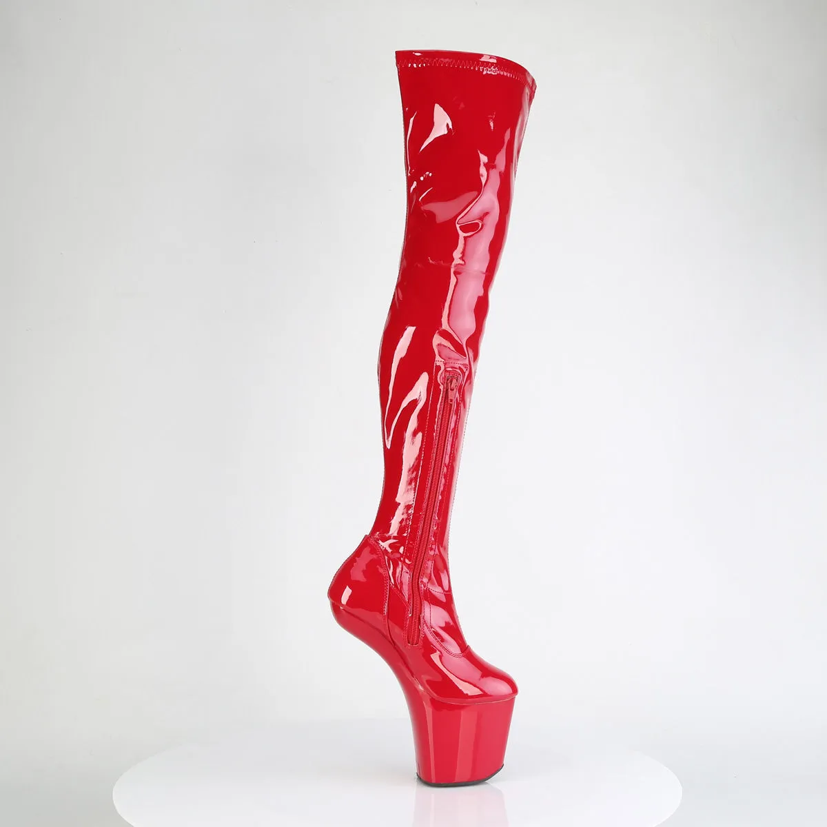 8 Inch Heelless CRAZE-3000 Red Stretch Patent