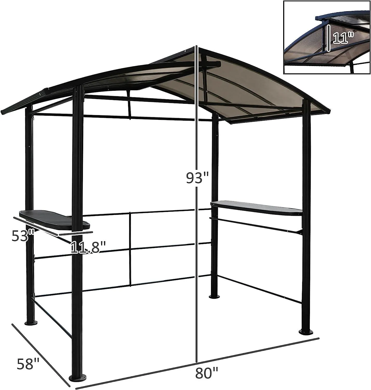 8' x 5' BBQ Patio Canopy Gazebo, Grill Gazebo with Interlaced Polycarbonate Roof, 2 Side Shelves & Hanging Rods