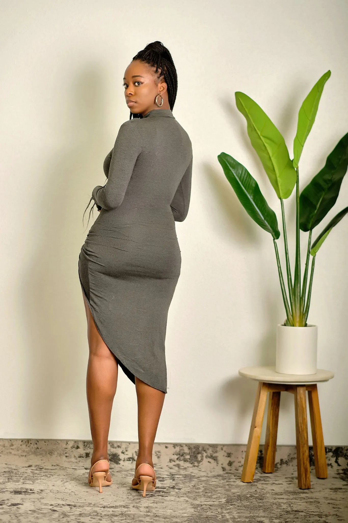 A Little Bit of This High Neck Midi Dress with Thigh-High Slit