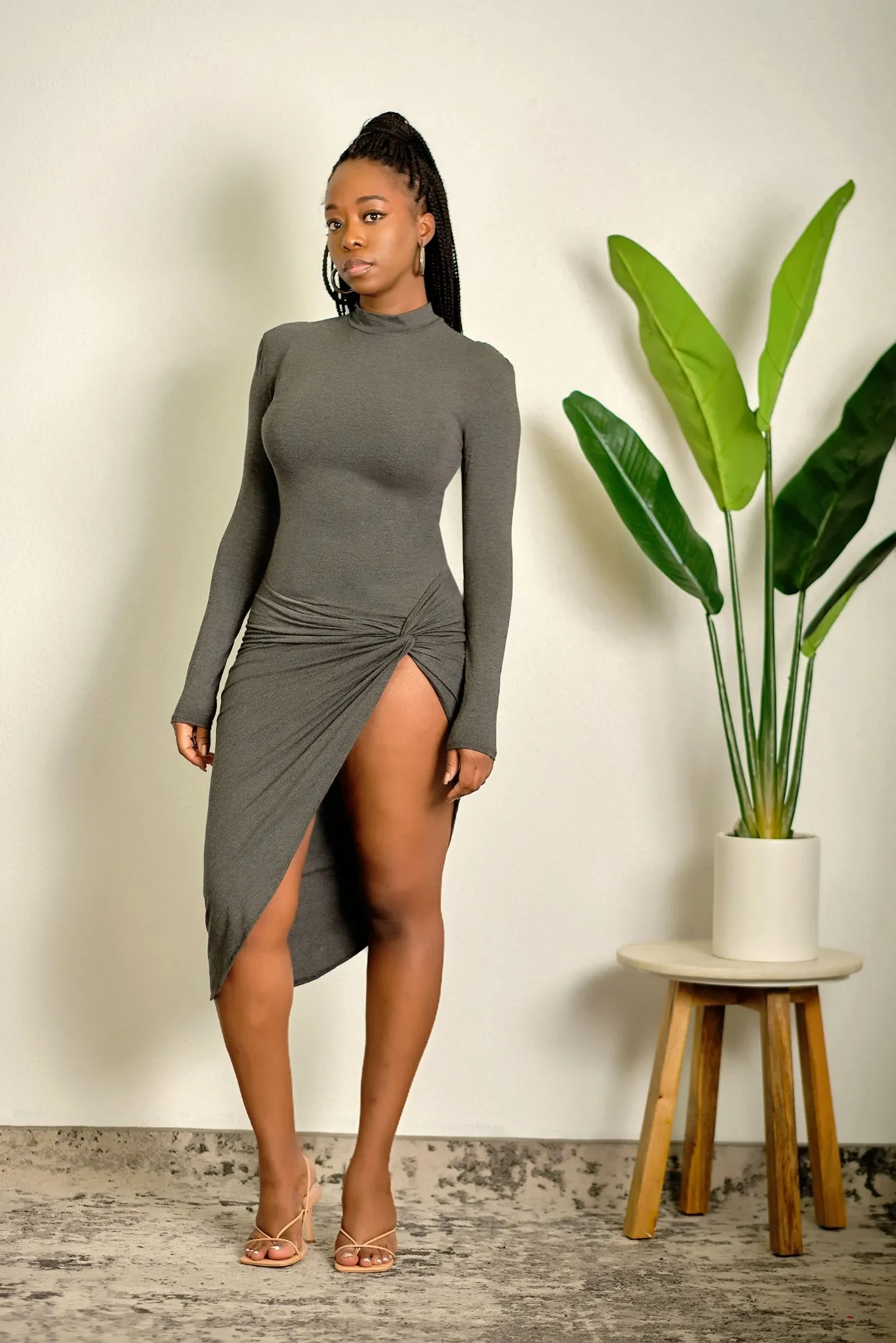 A Little Bit of This High Neck Midi Dress with Thigh-High Slit