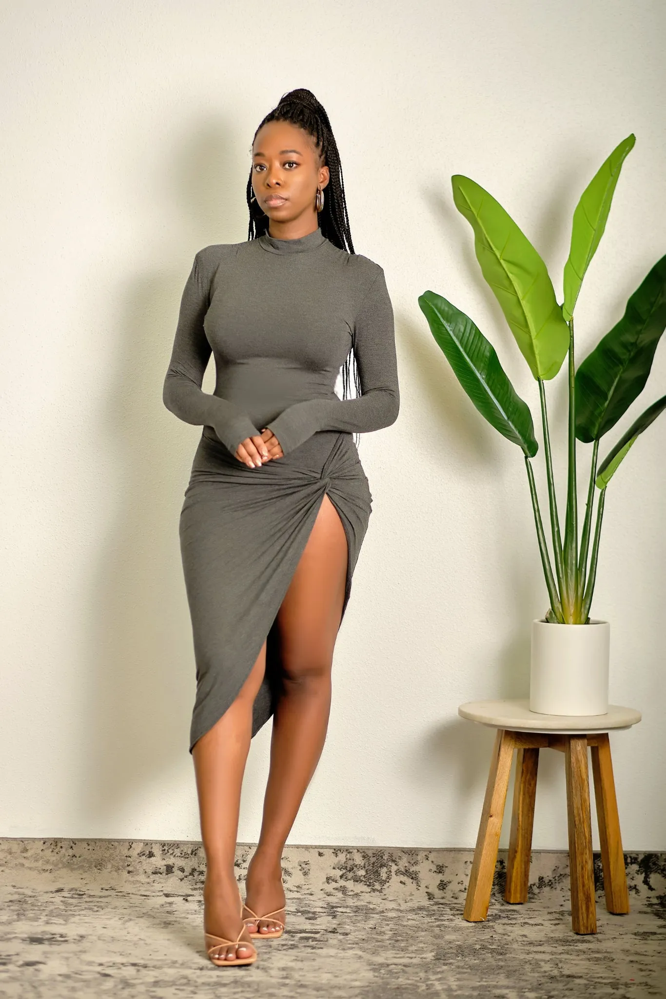 A Little Bit of This High Neck Midi Dress with Thigh-High Slit