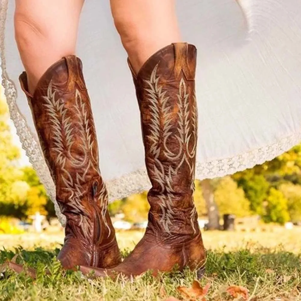 Amozae Knee-High Fashion Women Shoes Square Heel Big Size 43 Great Quality Concise Comfy Western Boots