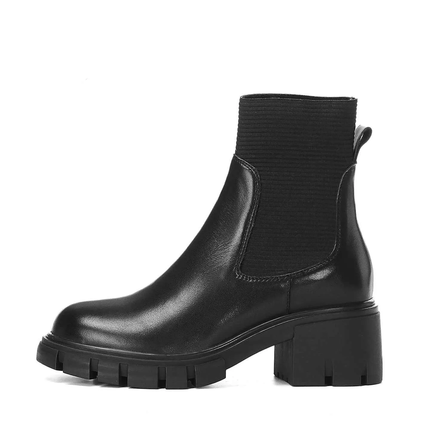 Amozae-krazing pot slip on Chelsea boots genuine leather round toe high heels solid daily wear women winter keep warm ankle boots L18