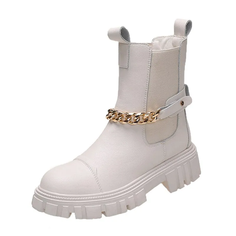Amozae-New Women Ankle Boots Stretch Slip-On Ladies Shoes Motorcycle Platform Short Boots Female Casual Leather Fashion Footwear 2024
