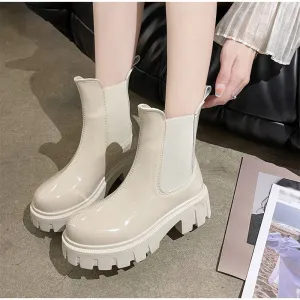 Amozae-New Women Ankle Boots Stretch Slip-On Ladies Shoes Motorcycle Platform Short Boots Female Casual Leather Fashion Footwear 2024