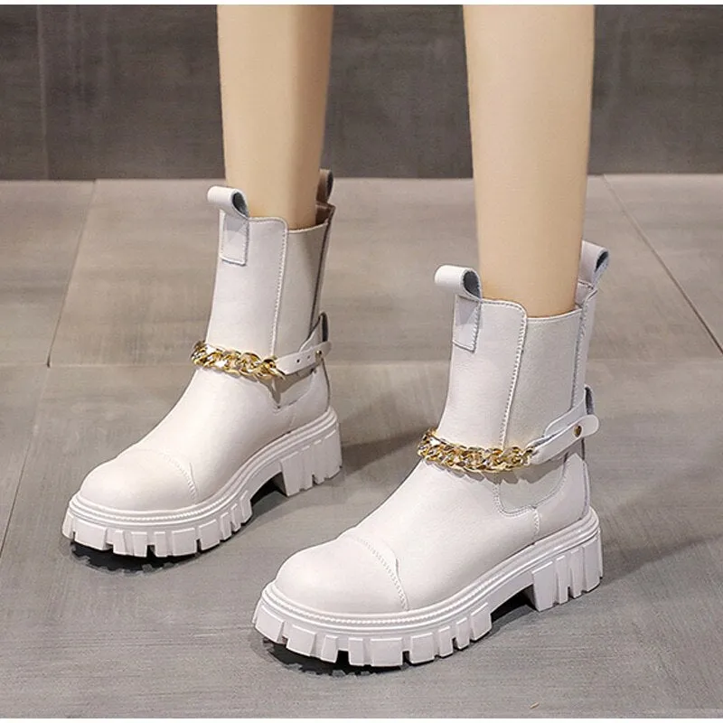 Amozae-New Women Ankle Boots Stretch Slip-On Ladies Shoes Motorcycle Platform Short Boots Female Casual Leather Fashion Footwear 2024