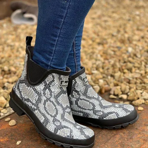 Ankle Height Rain Boots - Snakeskin - Wide Foot - Easy to Slip On