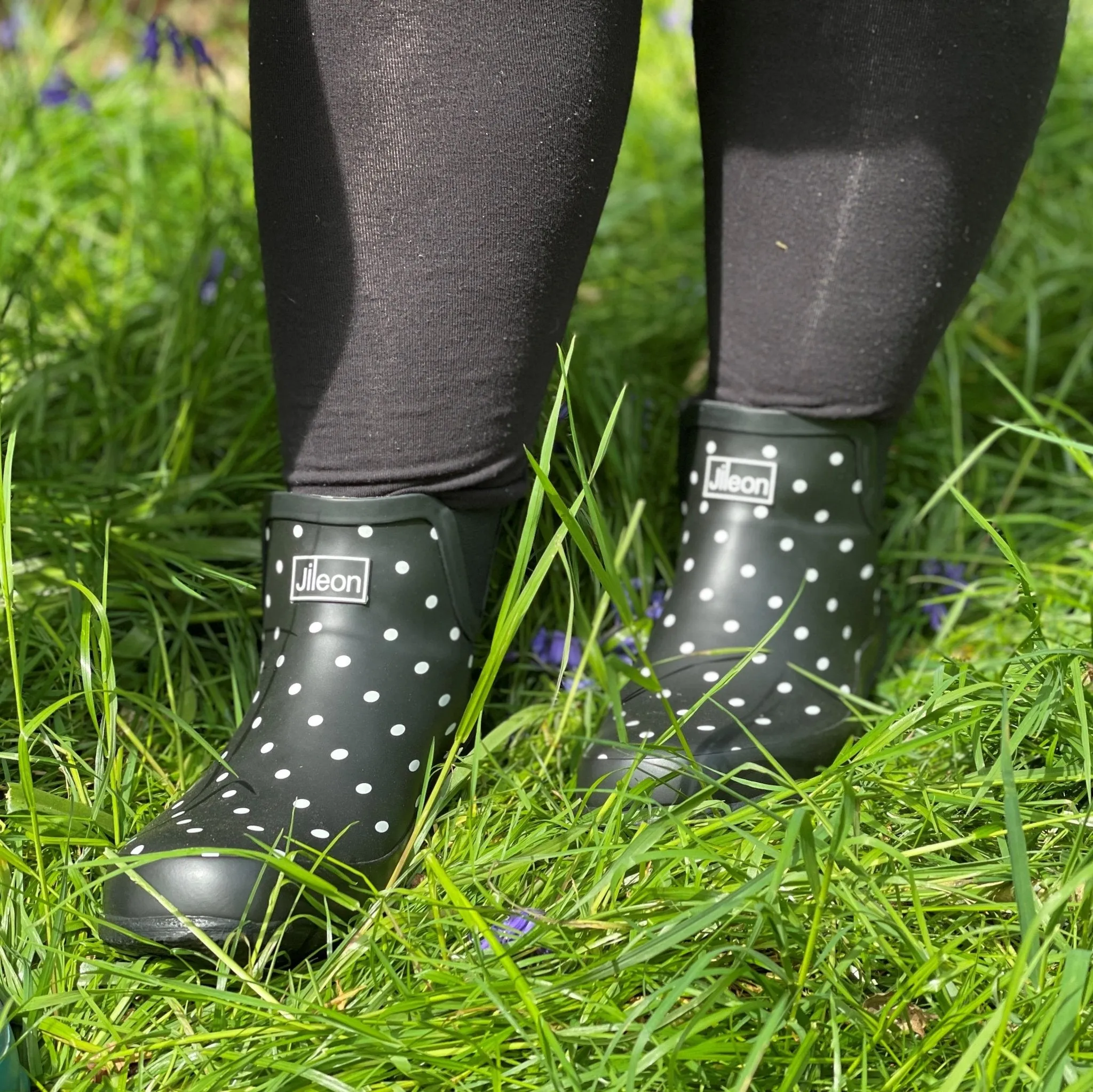 Ankle Wellies - Black and White Spot - Wide Foot - Easy to Slip On