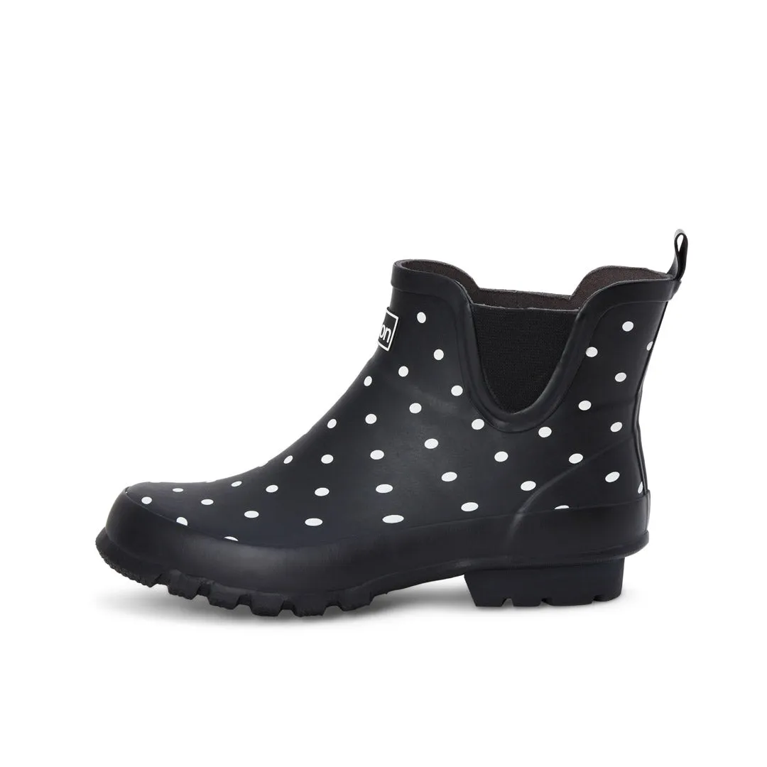 Ankle Wellies - Black and White Spot - Wide Foot - Easy to Slip On