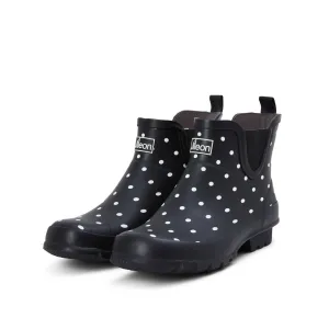 Ankle Wellies - Black and White Spot - Wide Foot - Easy to Slip On