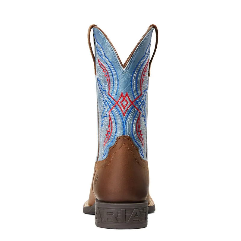'Ariat' Youth Double Kicker Square Toe -  Distressed Brown / Stone Blue