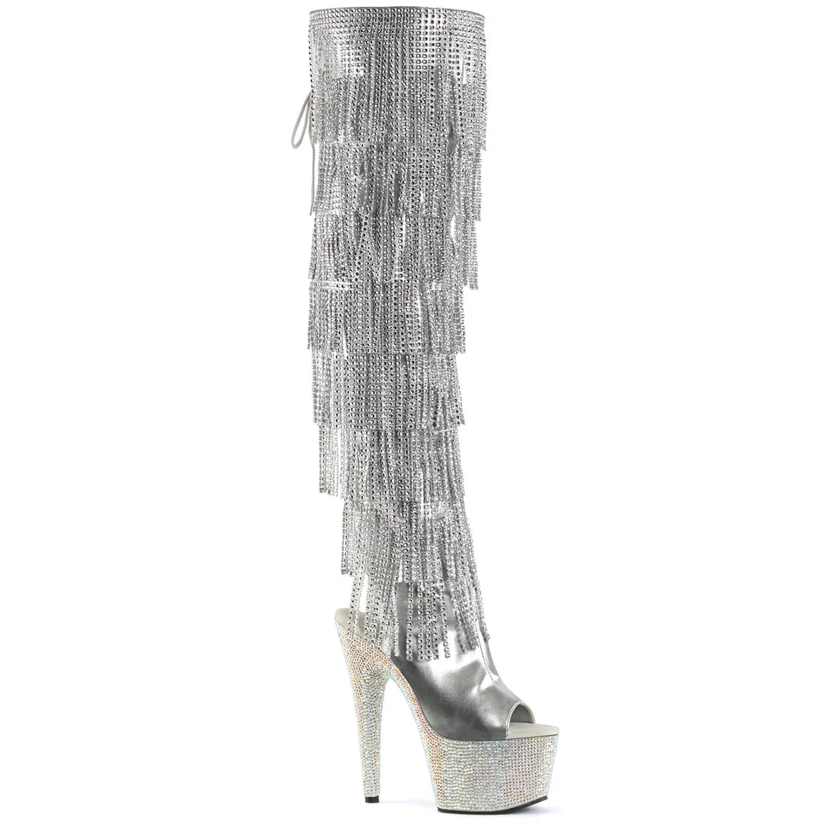 Bejeweled Thigh High Boots Silver Boots