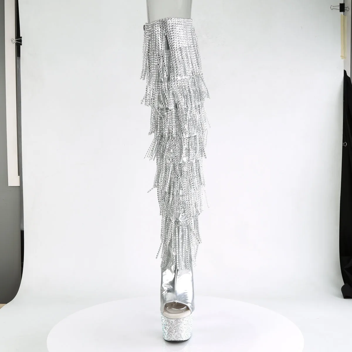 Bejeweled Thigh High Boots Silver Boots