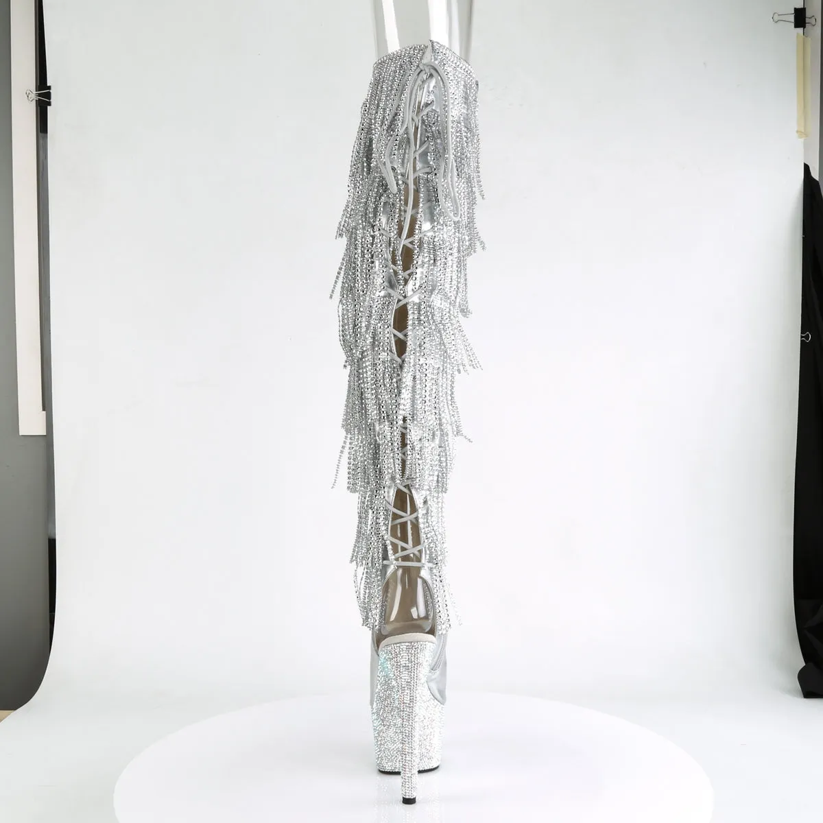 Bejeweled Thigh High Boots Silver Boots