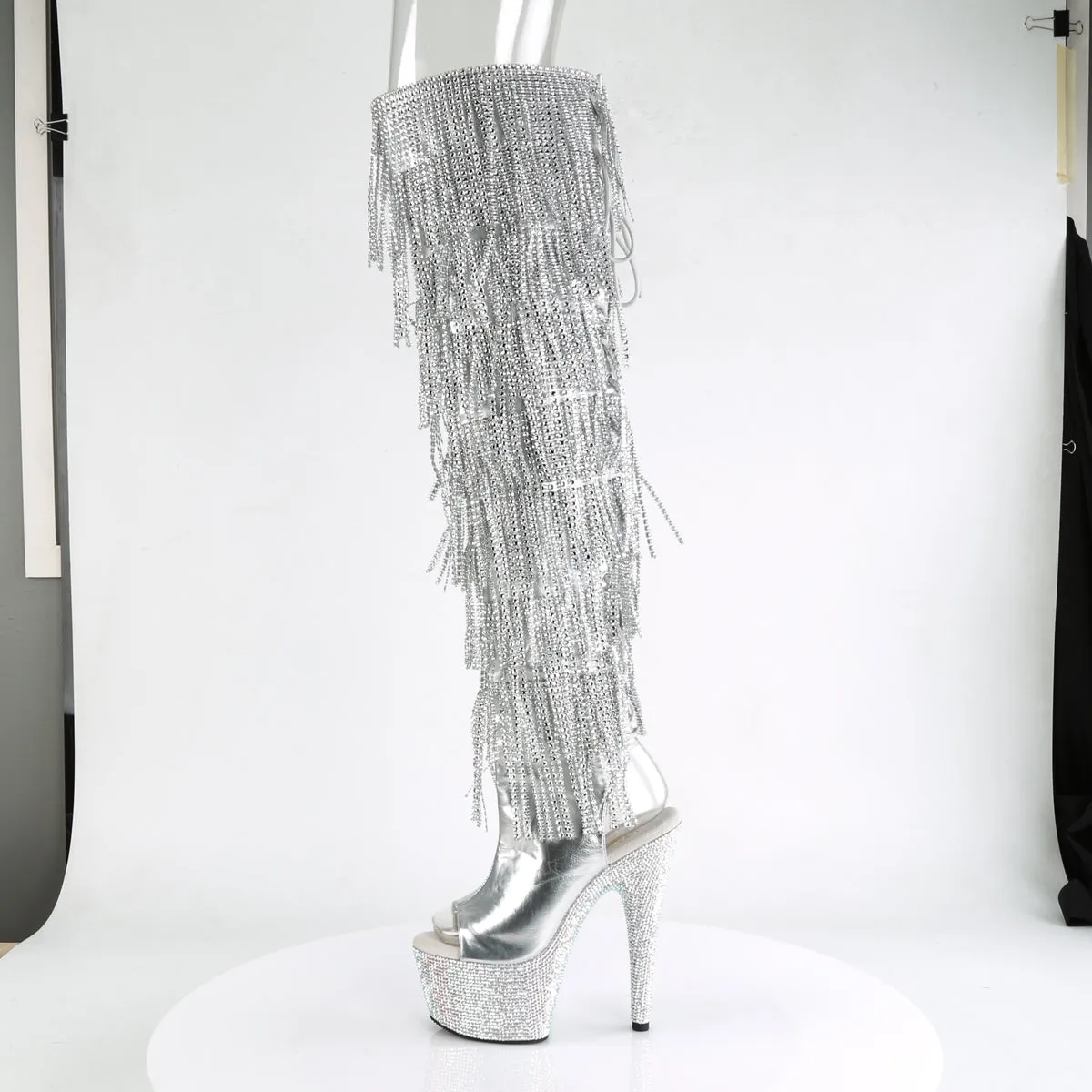 Bejeweled Thigh High Boots Silver Boots