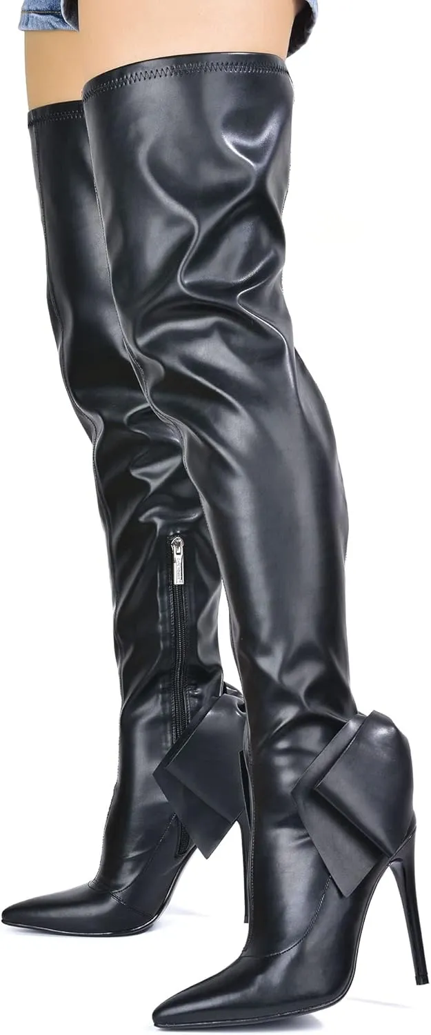 Big Bow Pointy Toe Thigh High Boots