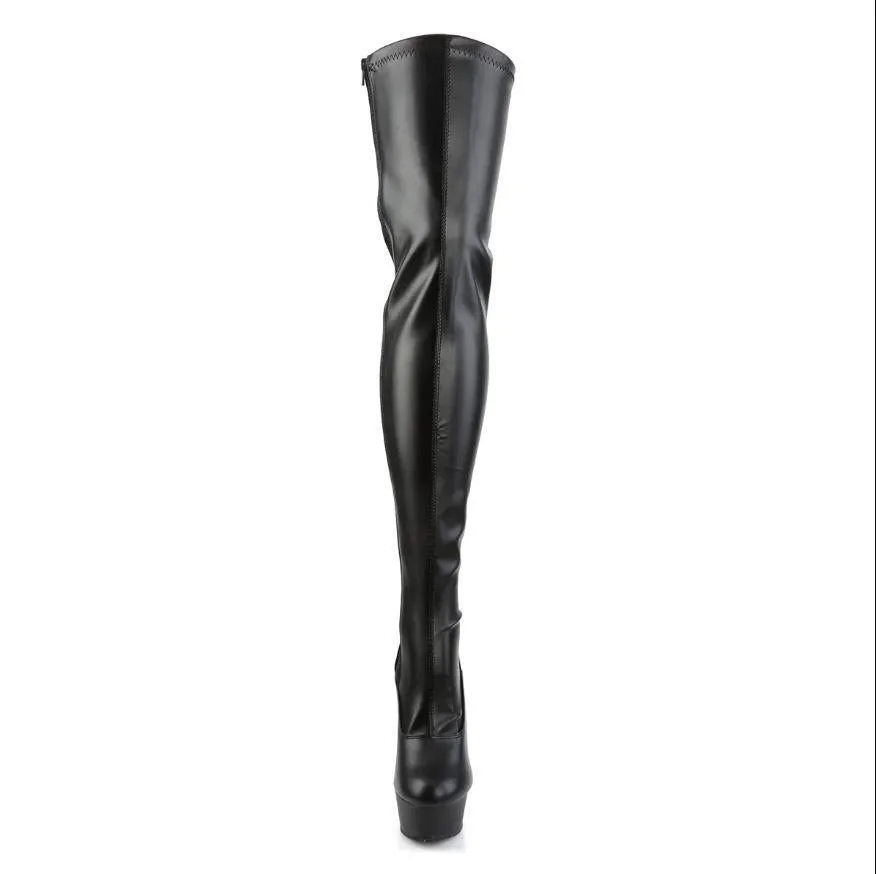 Black Faux Leather Thigh High Boots w/string