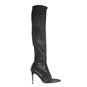 Black Leather Thigh High Boots