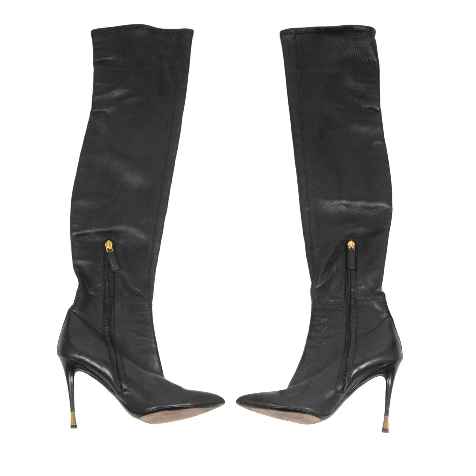 Black Leather Thigh High Boots