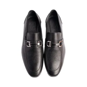 Black Men's Italian Leather Slip-On Shoes Barferr Buckle Loafer P00080