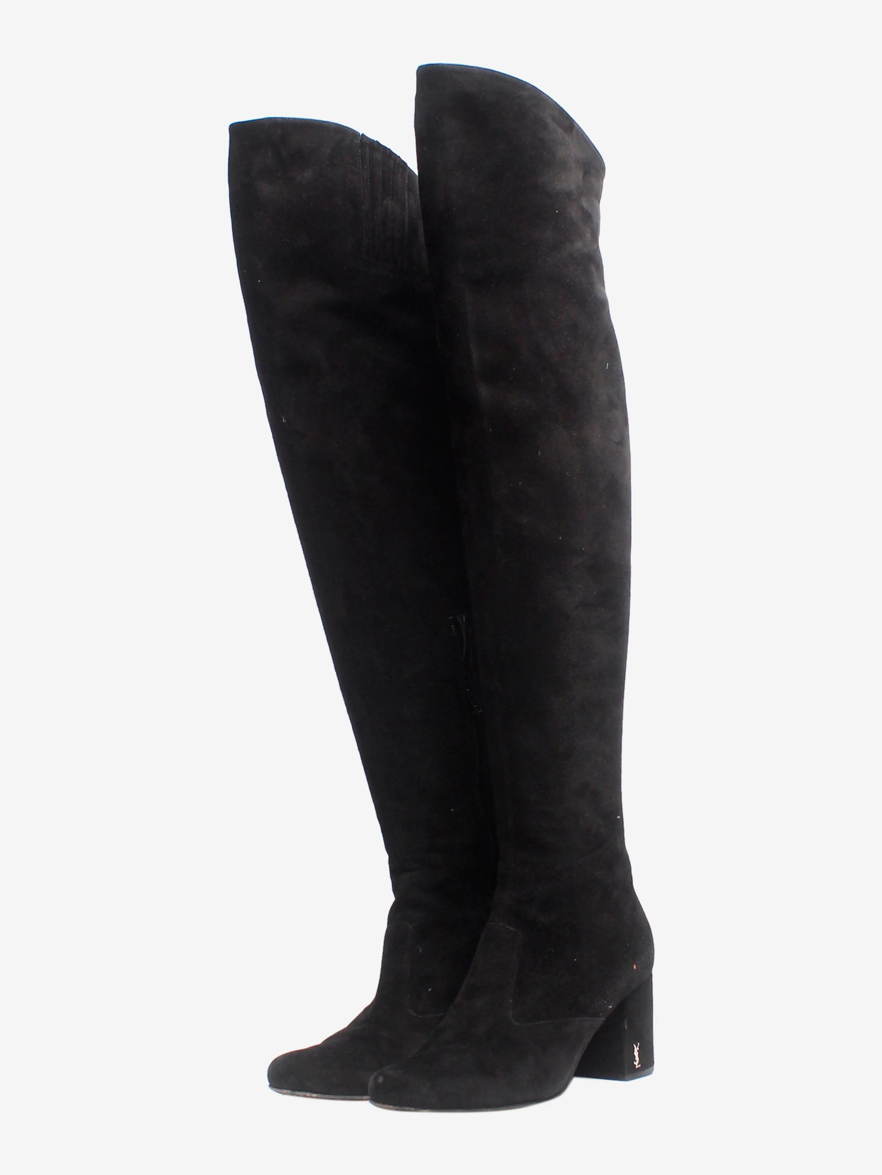 Black suede thigh-high boots - size EU 37