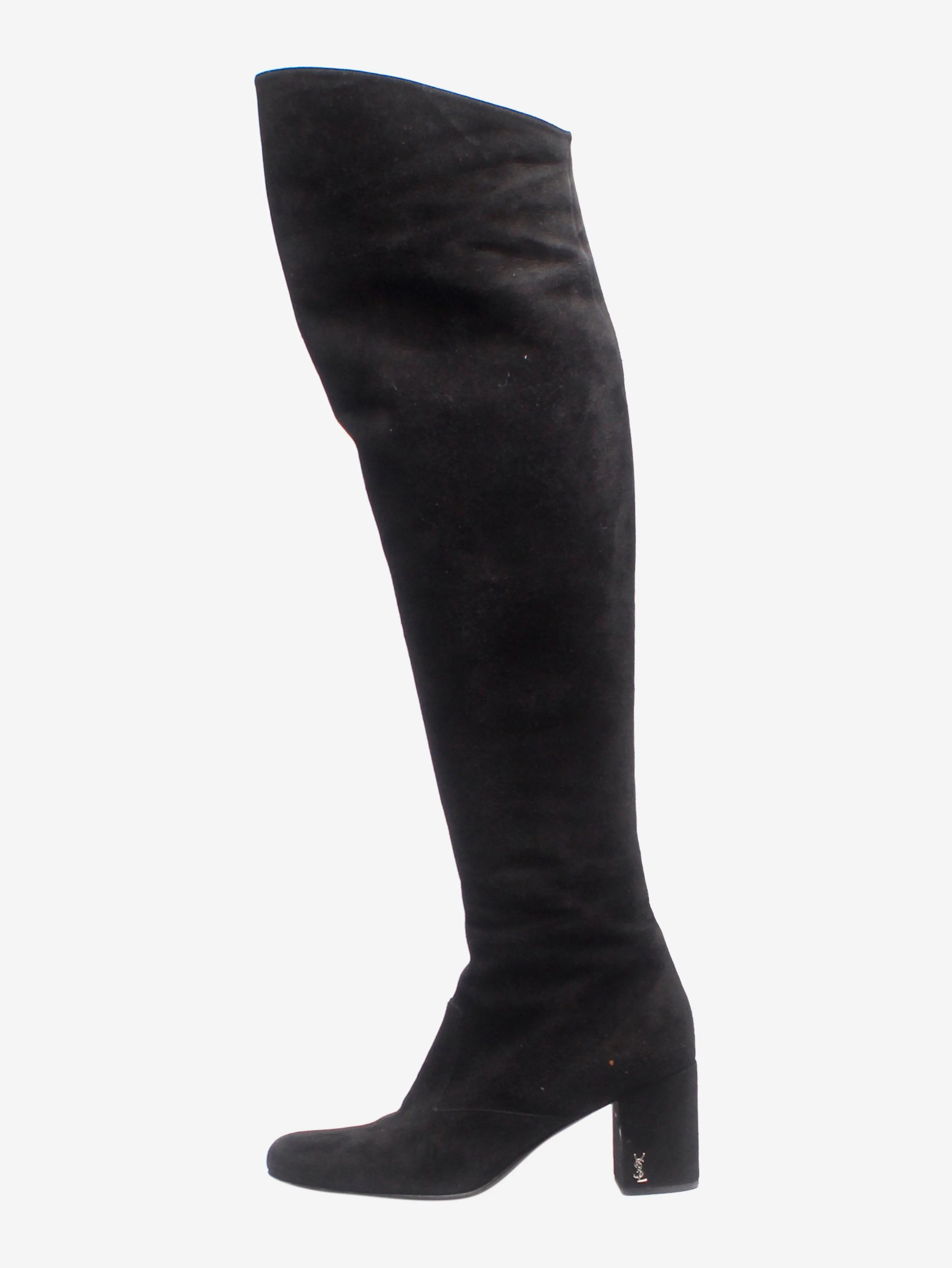 Black suede thigh-high boots - size EU 37