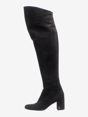 Black suede thigh-high boots - size EU 37