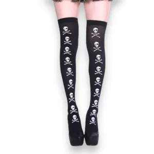 Black Thigh High Graphic Stocking Socks