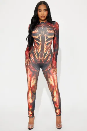 Bloody Scene Horror Print Jumpsuit Costume - Red/combo