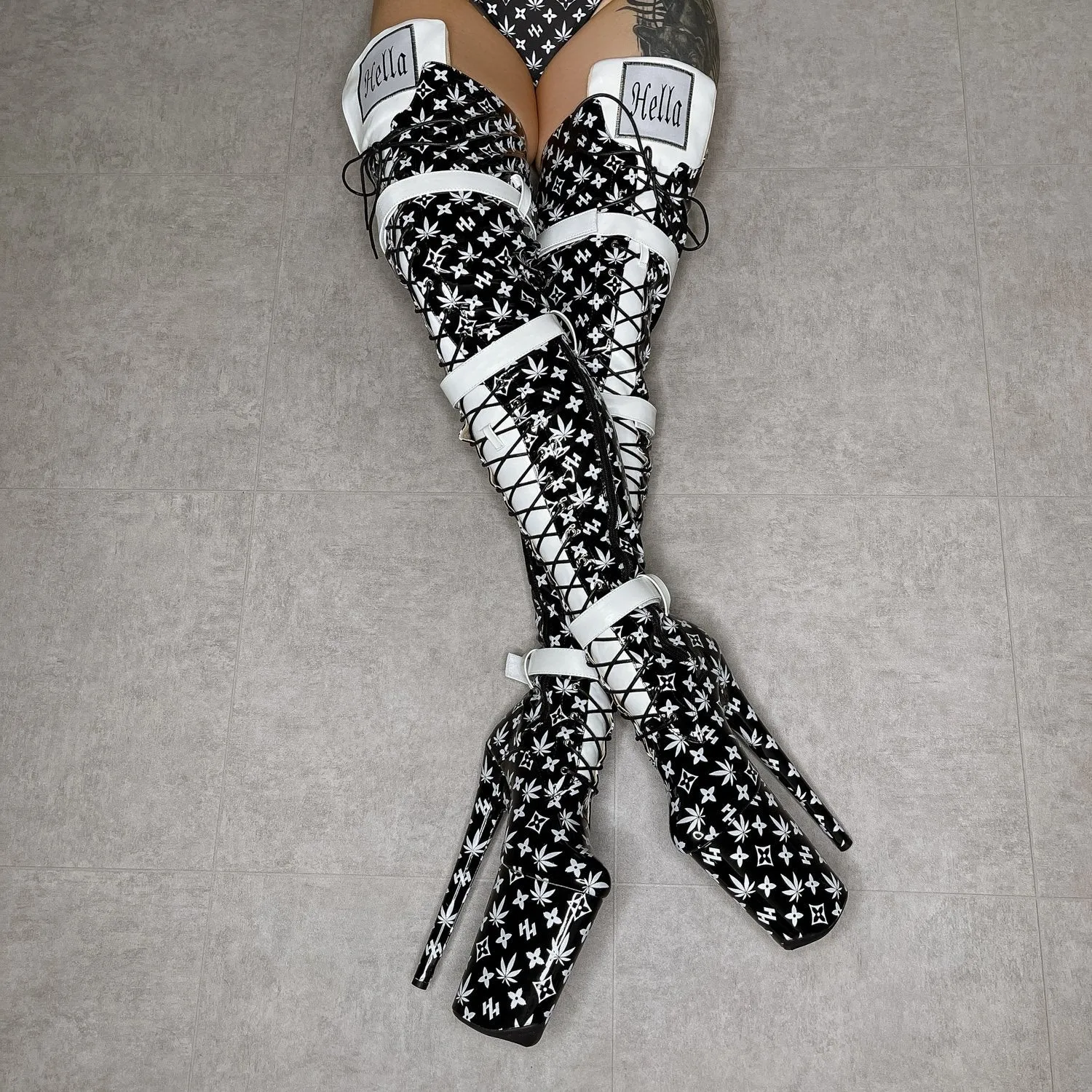 Branded Thigh High - Black - 9 INCH