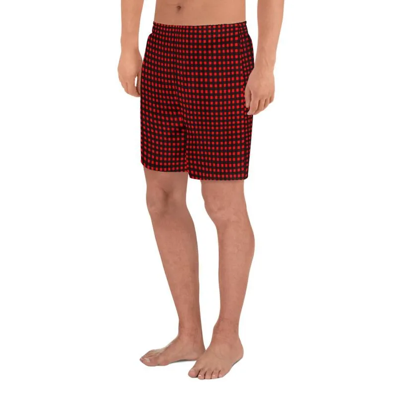 Buffalo Red Men's Shorts, Plaid Athletic Best Workout Designer Long Shorts- Made in USA/MX/EU