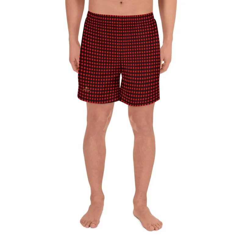 Buffalo Red Men's Shorts, Plaid Athletic Best Workout Designer Long Shorts- Made in USA/MX/EU