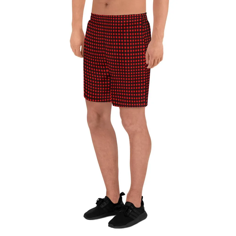 Buffalo Red Men's Shorts, Plaid Athletic Best Workout Designer Long Shorts- Made in USA/MX/EU