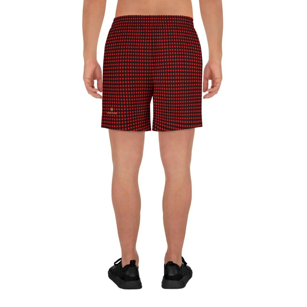 Buffalo Red Men's Shorts, Plaid Athletic Best Workout Designer Long Shorts- Made in USA/MX/EU