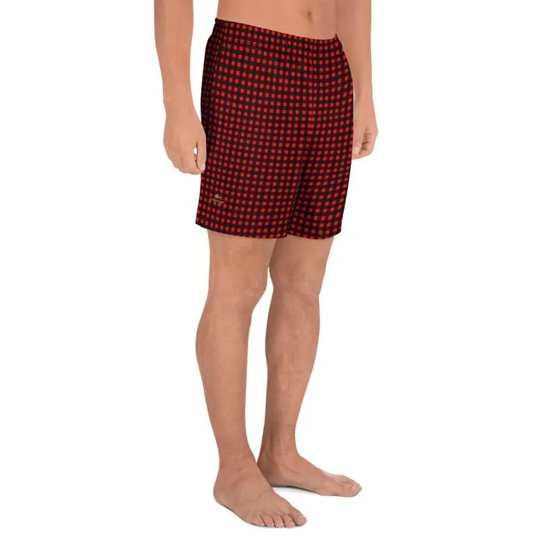 Buffalo Red Men's Shorts, Plaid Athletic Best Workout Designer Long Shorts- Made in USA/MX/EU
