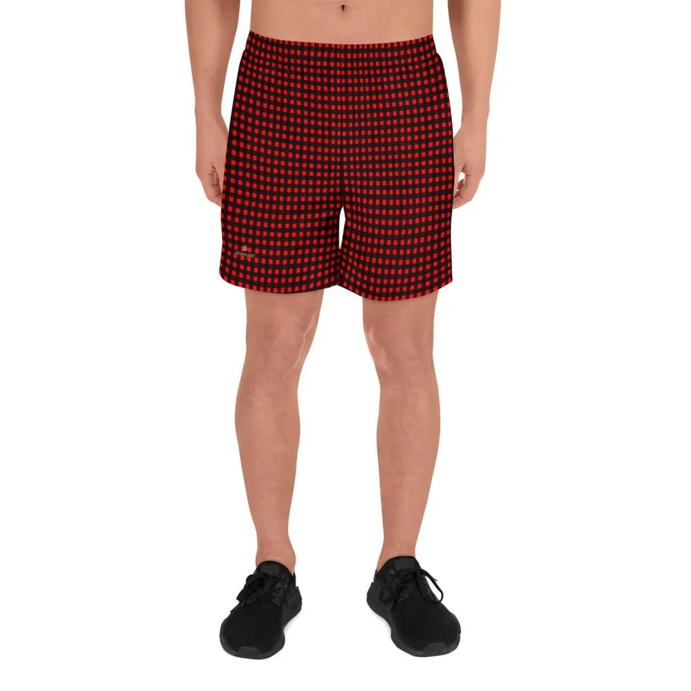 Buffalo Red Men's Shorts, Plaid Athletic Best Workout Designer Long Shorts- Made in USA/MX/EU