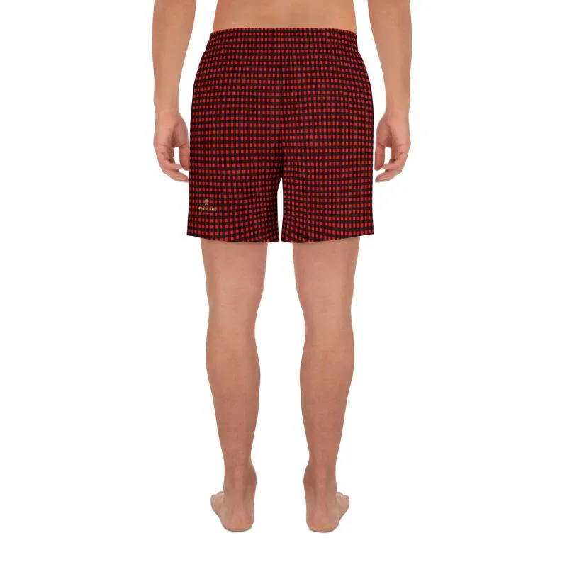 Buffalo Red Men's Shorts, Plaid Athletic Best Workout Designer Long Shorts- Made in USA/MX/EU