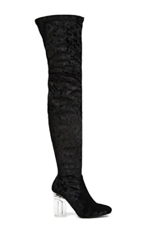 Cape Robbin Fay-2 Over The Knee Stretch Glass Heel Thigh High Boots (6.5, Black velvet fay-15)