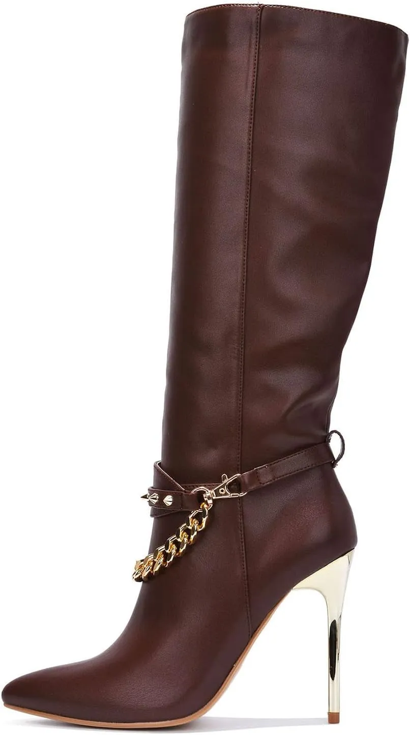 Chic Stiletto Heeled Western Boots for Women - Stylish Cowgirl Knee High Fashion Footwear