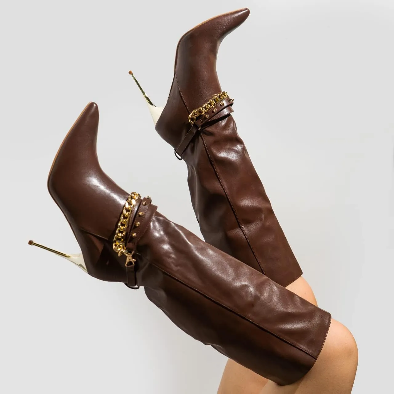 Chic Stiletto Heeled Western Boots for Women - Stylish Cowgirl Knee High Fashion Footwear