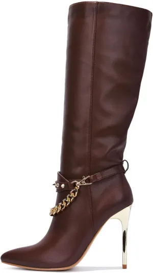 Chic Stiletto Heeled Western Boots for Women - Stylish Cowgirl Knee High Fashion Footwear