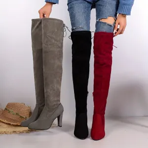 Chic Thigh High Boots Round Toe Ultrahigh Heel Flannel