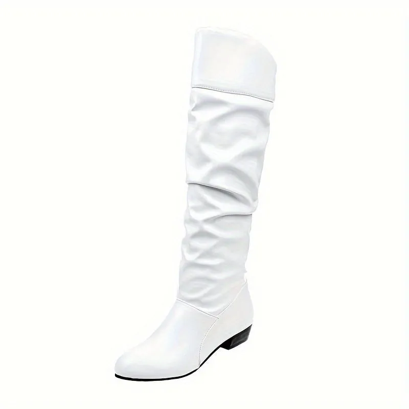 Chic Womens Pleated Chunky Heel Boots for Stylish Outfits