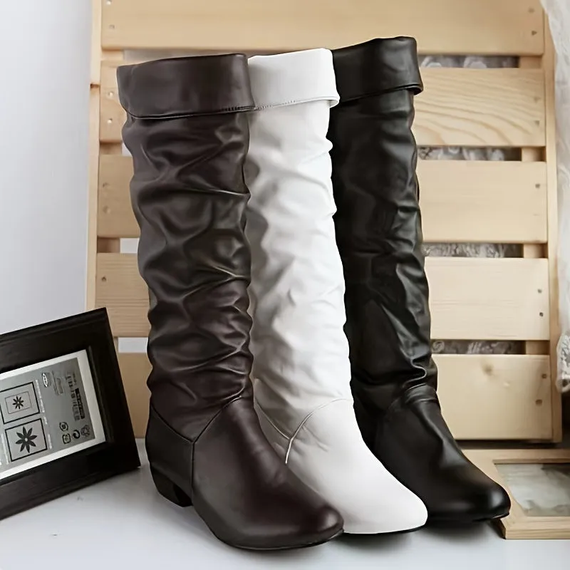 Chic Womens Pleated Chunky Heel Boots for Stylish Outfits