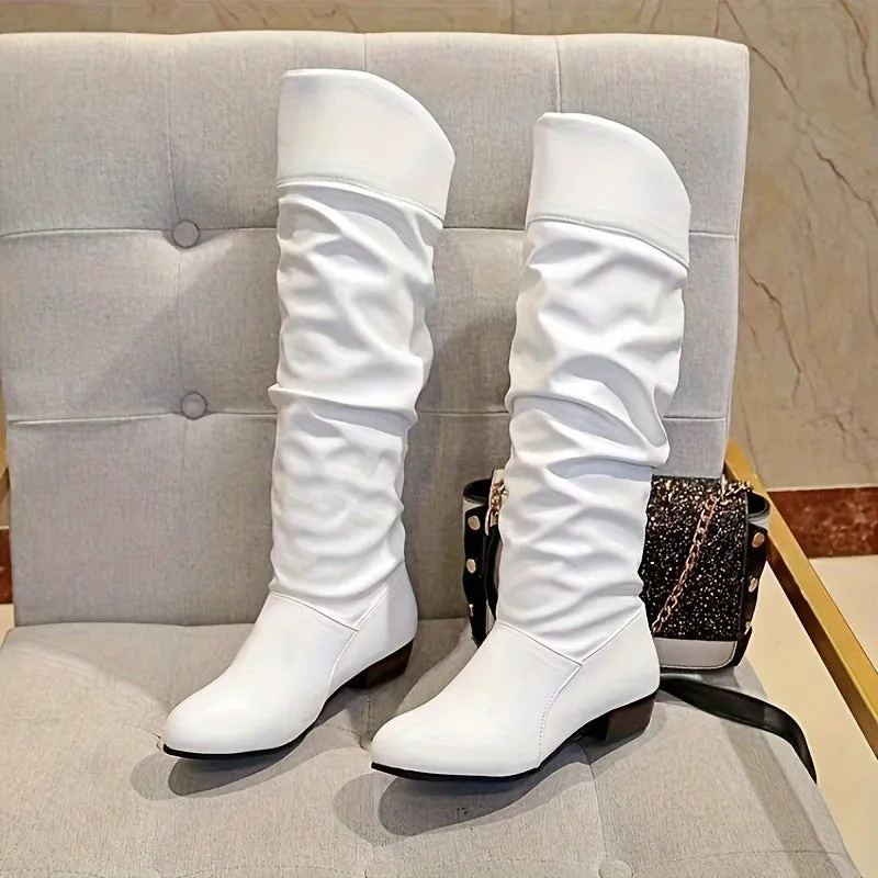 Chic Womens Pleated Chunky Heel Boots for Stylish Outfits