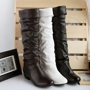 Chic Womens Pleated Chunky Heel Boots for Stylish Outfits